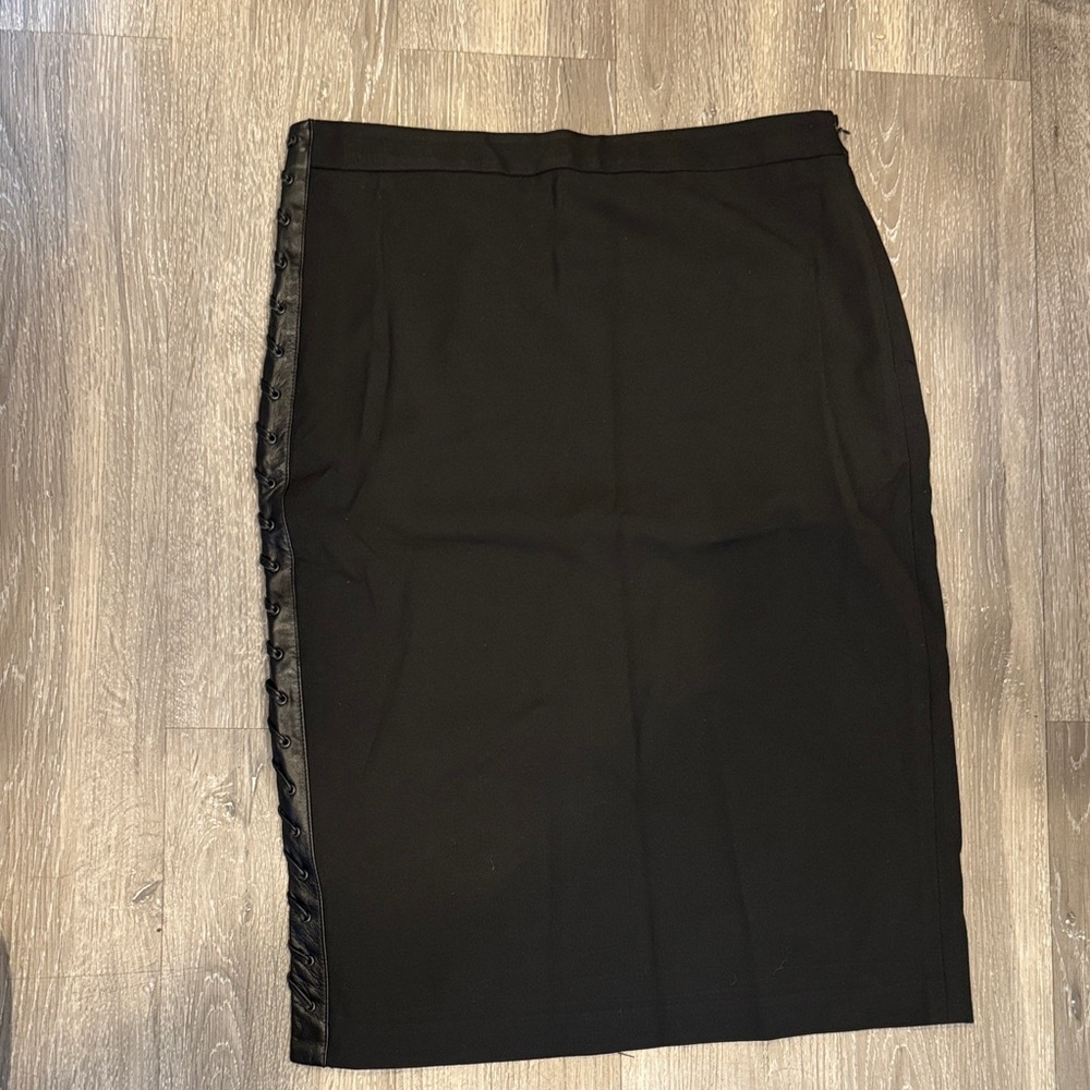 BCBGMaxAzria Black Pencil Skirt with Leather Lace Side Seam Detail